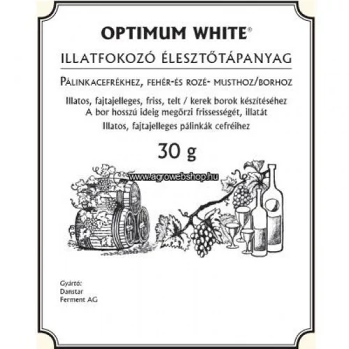 OPTIMUM WHITE 30 G - ILLATFOKOZÓ ÉLESZTŐ TÁPANYAG PÁLINKACEFRÉKHEZ, BORHOZ, FEHÉR ÉS ROZÉ MUSTHOZ